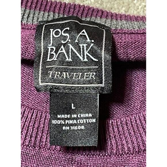 Jos A Bank Traveler Sweater Mens L Pima Cotton Crew Neck Pullover Purple - Picture 6 of 7